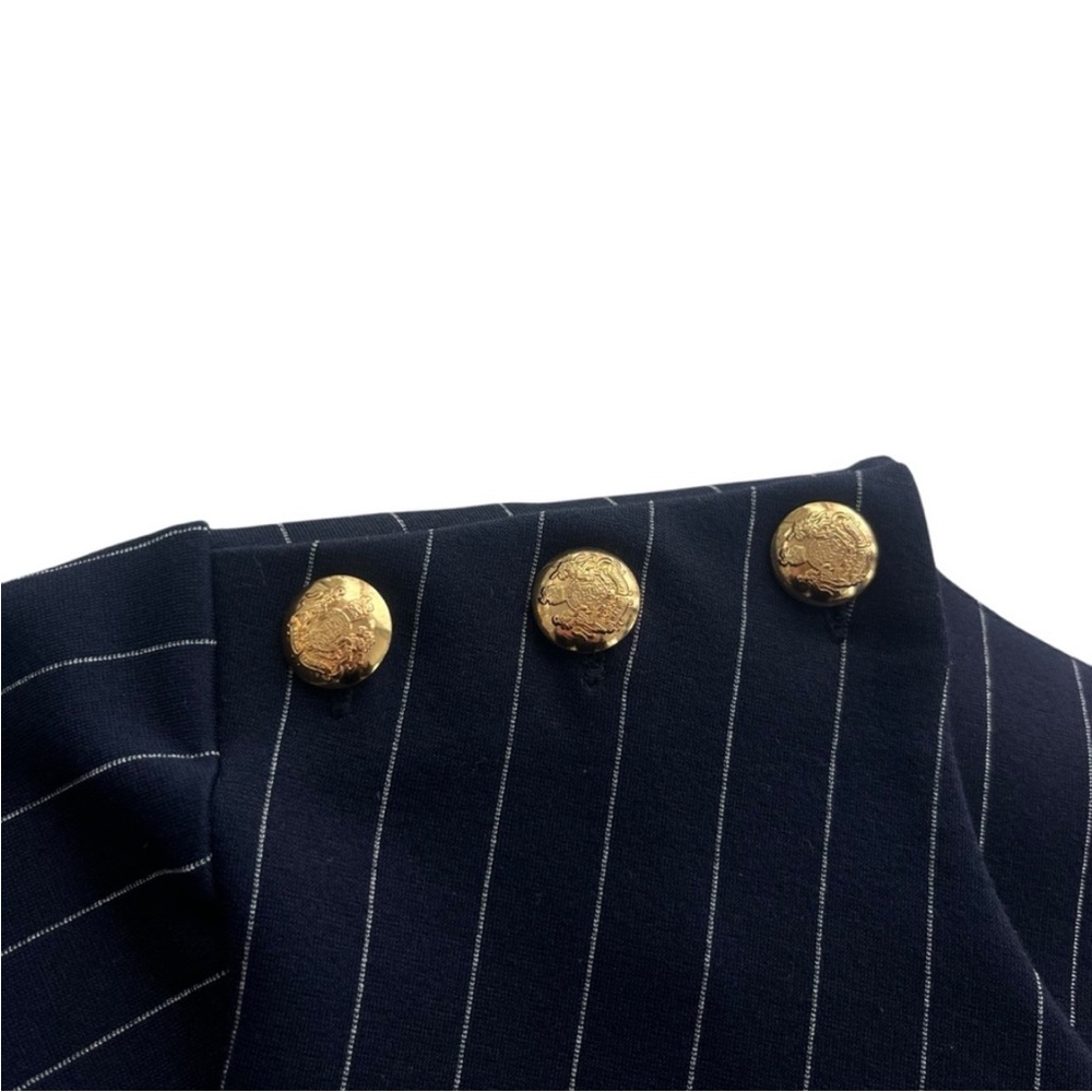 Navy Pinstripe Peplum Blouse - Picture 7 of 11